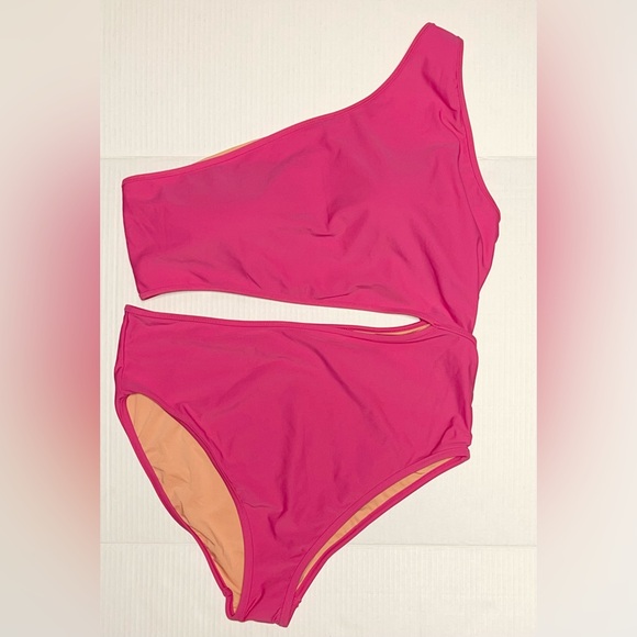 J.CREW SWIMSUIT CUTOUT ONE-SHOULDER WOMEN’S ONE-PIECE PINK COLOR PLUS SIZE 3X - Picture 4 of 9